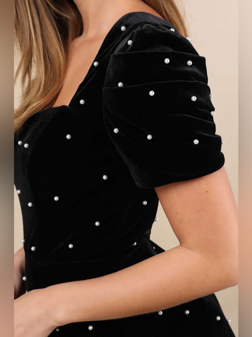 Lulus Luxe Possibilities Black Velvet Pearl Mini Dress Size XL NWT - Picture 7 of 12
